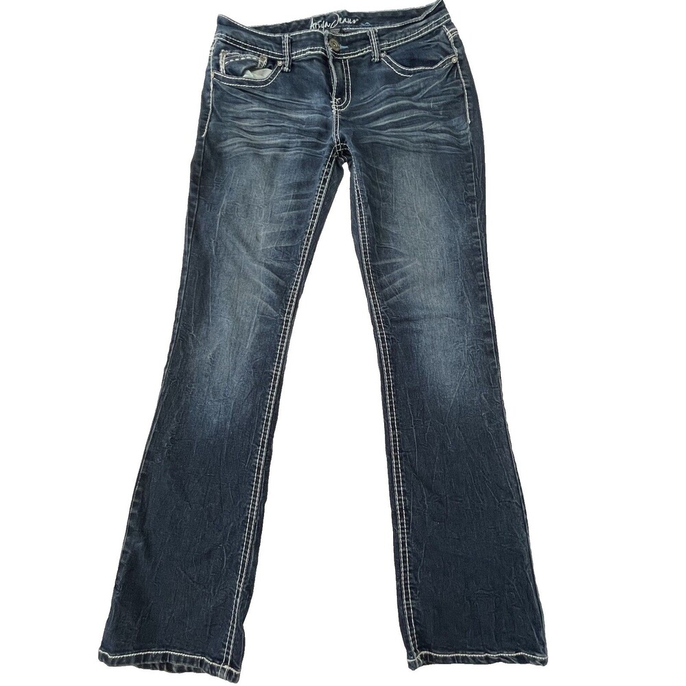 Ariya Jeans 13/14 Low Rise Bootcut Embroidered Denim Y2K Grunge Distressed - Picture 4 of 16